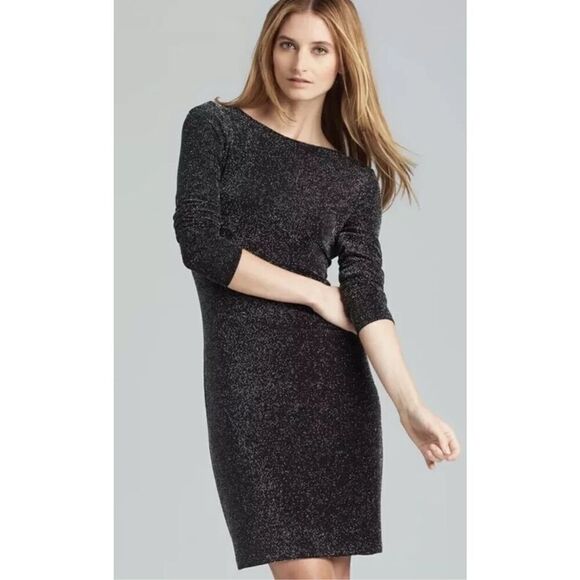 Women’s Michael Kors Long-Sleeve Metallic Cowl-Back Dress Black NWT Size Small - Picture 1 of 9
